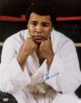 Muhammad Ali Autographed 16 x 20 Photograph of Ali in White Robe (PSA/DNA)